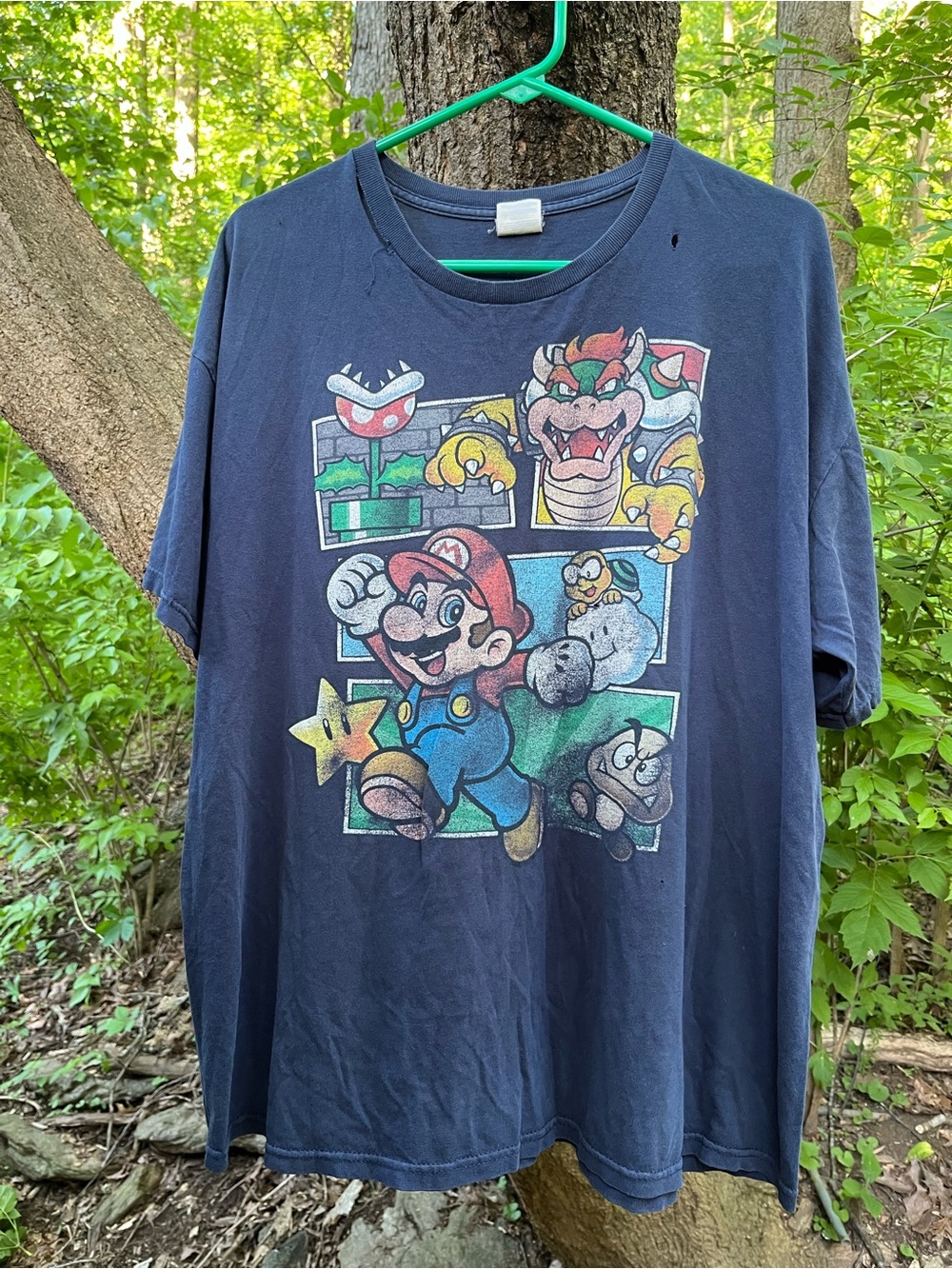 Vintage 2000s Nintendo Super Mario Bros T-Shirt XL Navy Bowser Fruit Of The Loom